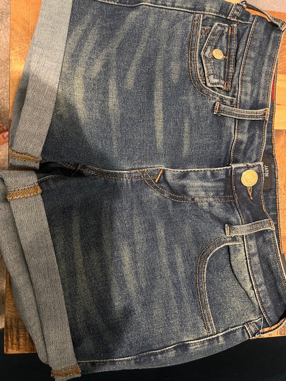 True Religion Dark Blue women’s Denim Jean shorts with Gold Button Detail - Picture 2 of 4